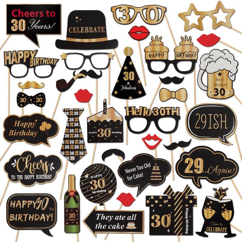 LINGTEER Happy 30th Birthday Party Photo Booth Props,Cheers to 30th Birthday Thirty Years Old Bday Party Centerpieces Props Decorations Sign. - Image 1
